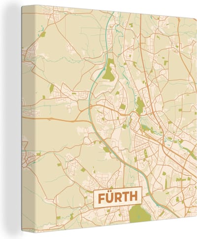 Canvas Schilderij Fürth - Plattegrond - Stadskaart - Vintage - Kaart - 20x20 cm - Wanddecoratie