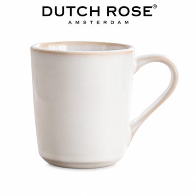 Dutch Rose Organic Mok - Theemok - Koffiemok - Stoneware Handgemaakt - Wit - 39 cl.