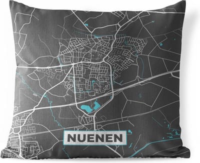Buitenkussen Weerbestendig - Plattegrond - Nuenen - Grijs - Blauw - 50x50 cm - Stadskaart