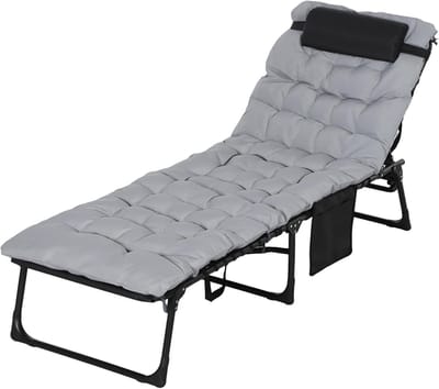 Opklapbed met kussen - Veldbed campingbed - Ontspanning buiten - 5 standen verstelbaar - 58 x 189 x 325 cm
