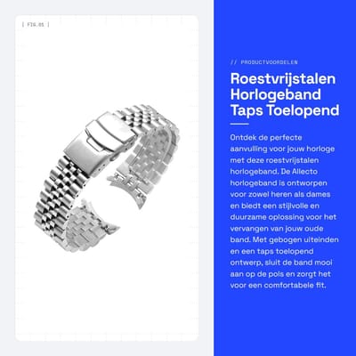 Dailygoods- Horlogeband Roestvrij staal - Taps toelopend - Vervangende horlogeband - Dubbele kliksluiting - Geschikt voor 20/22/23/24 mm - Lengte 185 mm - Horlogearmband