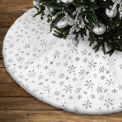 Dailygoods- Kerstboomrok 45 cm - Zilveren Sneeuwvlok - Duurzaam - Pluche Stof - Klittenband - Elegante Decoratie - Kerstboomdeken