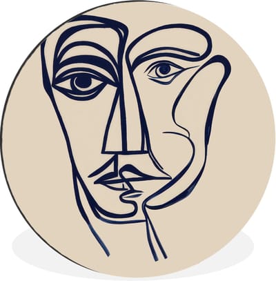 WallCircle - Wandcirkel - Muurcirkel - Minimalistisch - Lijnillustratie - Beige - Donkerblauw - Aluminium - Dibond - 30x30 cm - Binnen en Buiten