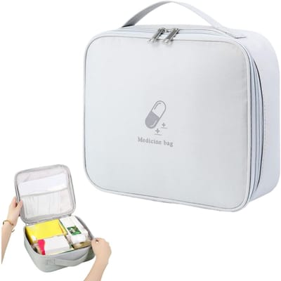 1 stuk - Lege reisapotheek - Medicijnorganizer - Organizer voor medische benodigdheden - Lege eerstehulpkit - Reisapotheek - Met handvat - Grijs - 25×9×22 cm - Geschikt voor thuis, in de auto en op de camping