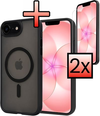 Hoesje - Met 2x Screenprotector - Geschikt voor Apple iPhone 17e - Magsafe Compatible - Sterk & Shockproof - Back Cover - Shock Proof Case - Telefoon Hoes - Zwart