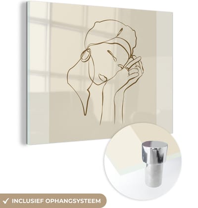 MuchoWow® Glasschilderij 120x90 cm - Schilderij acrylglas - Vrouw - Line art - Quotes - Tekst - Foto op glas - Schilderijen