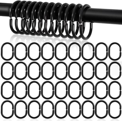 Dailygoods- Douchegordijnringen 36 Stuks - Zwart Kunststof - C-vormige Haken - Multifunctionele Douchegordijnhaken - Geschikt voor Standaard Douchegordijnstangen - Afmetingen 5,4 × 3,8 cm - Douchestanghaken