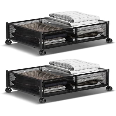 Lot de 2 conteneurs de rangement sous le lit avec roulettes, multifonctionnels, pour la maison, le dortoir, les jouets, les vêtements, les livres, les chaussures 2 pack noir