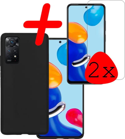 Hoesje Met 2x Screenprotector - Geschikt voor Xiaomi Redmi Note 11 - Sterk & Shockproof - Back Cover - Siliconen Case - Telefoon Hoes - Zwart