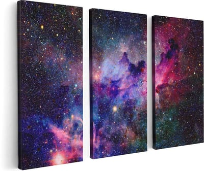 Artaza Canvas Schilderij Drieluik Sterrenstelsel in de Ruimte - 120x80 cm - Wanddecoratie Woonkamer - Schilderijen - Muurdecoratie