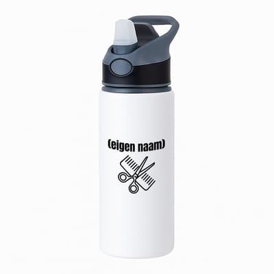 Hacebo® - kapperschaar en kam met eigen naam waterfles met rietje zwart - Kapper - barbers - collega's - verjaardag - afscheidscadeau - geschenk - kado - water fles - 650ML