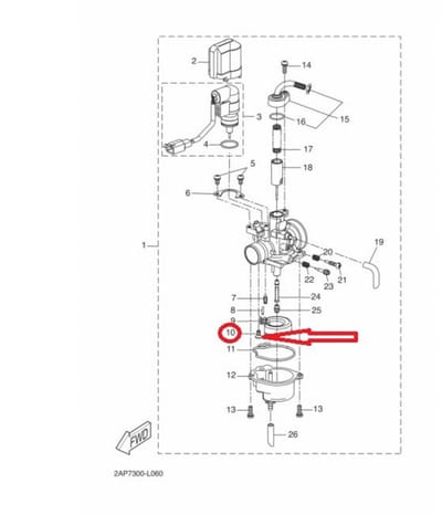 Vis axe flotteur carbu Gurtner pour scooter MBK 50 Booster Roues 12 Avant 2006 5EU-E4216-10 / M4 pas 0.7 Neuf