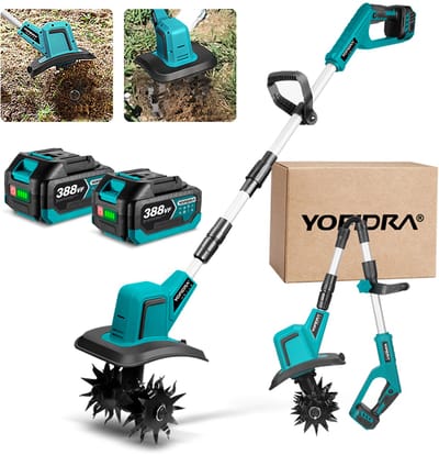 Yofidra Accu Grondfrees - Borstelloze Motorhak - 900 tpm - Elektrisch Tuinfrees - met 2x 4.0Ah Accu's - Opklapbare - voor graven、 wieden、grondbewerking