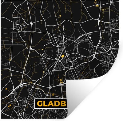 Muurstickers - Sticker Folie - Goud – Duitsland – Plattegrond – Gold – Stadskaart – Kaart – Gladbeck - 100x100 cm - Plakfolie - Muurstickers Kinderkamer - Zelfklevend Behang XXL - Zelfklevend behangpapier - Stickerfolie