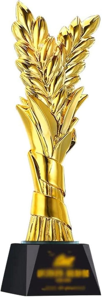 Trofee Kampioenen - Award Beker - Prijzen Uitreiking - Gouden Tarwe Ontwerp - 29.5 x 10 cm - Goud zwart