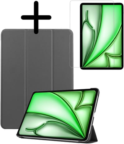 Hoesje Geschikt voor Apple iPad Air M3/M4 (2025/2026) - 11 inch - Met Screenprotector - Trifold Bookcase - Hard Cover - Hardcover Book Case - Tablet Hoes - Grijs