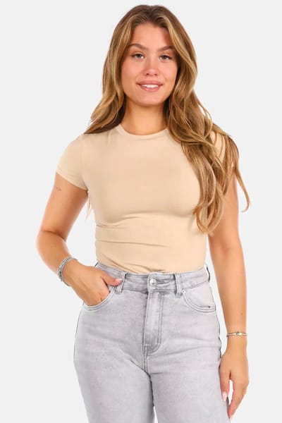 Getdrezzed Jasje - Maat: L - Body t-shirt beige