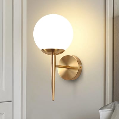 NETTLIFE Wandlamp Glas - E27 Fitting - Goud - Binnen Wandverlichting - Glazen Bol Design - Vintage Hal Lamp - Modern Verlichting - voor Slaapkamer | Trappenhuis | Woonkamer - Zonder Lamp