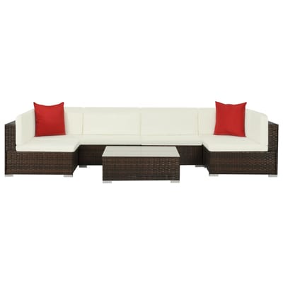 vidaXL - 7-delige - Loungeset - met - kussens - poly - rattan - bruin