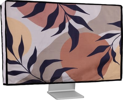 kwmobile stoffen beschermhoes voor monitor - geschikt voor 27-28" Monitor - Afdekhoes van linnen - In zwart / bruin / wit Plant en vormen design