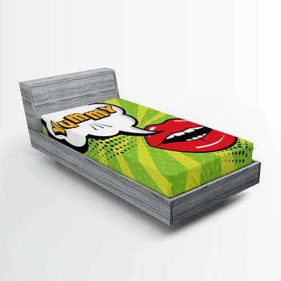 ABAKUHAUS Heerlijk hoeslaken, retro stripfiguur met ballonlippen, zacht decoratief stof met elastische band, 90 x 200 cm, limoengroen donkerroze