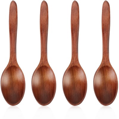 Dailygoods- Soeplepels Set van 4 - Houten Lepels - Natuurlijk Hout - 14,5 cm - Duurzaam - Geurloos - Herbruikbaar - Houtenlepels
