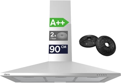 CIARRA VMS9201 - Afzuigkap 90 cm WandAfzuigkap A++ 406 m³/u Recirculatie & Luchtafvoer Koolstoffilters meegeleverd RVS