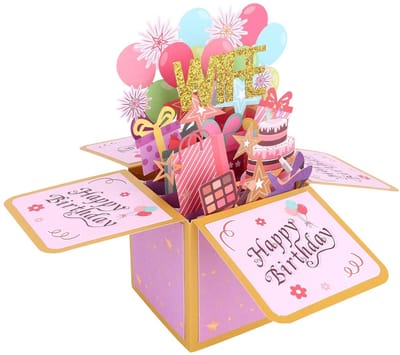 Dailygoods- Verjaardagskaart 3D Pop-Up - Kleurrijke Ballonnen/Vuurwerk - Creatief Verjaardagscadeau - Inclusief Envelop - Papier - 23x23x17,6cm - Wenskaart