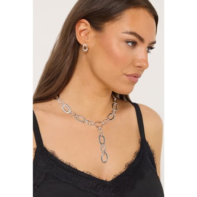 Yours Zilverkleurige Schakelketting En Oorbellensetsize One Size