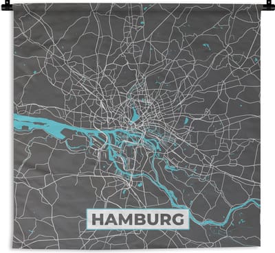 Wandkleed - Wanddoek - Stadskaart – Hamburg – Duitsland – Plattegrond – Kaart - 180x180 cm - Wandtapijt