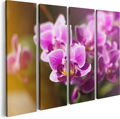 Artaza Canvas Schilderij Vierluik Paarse Orchidee Bloemen - 80x60 - Foto Op Canvas - Canvas Print