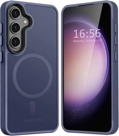 Hoesje Geschikt voor Samsung Galaxy S24 - Compatibel met MagSafe - Matte Beschermhoes - Back Cover met Magneet - Geschikt voor Draadloos Opladen met Magnetische Ring - Donker Blauw