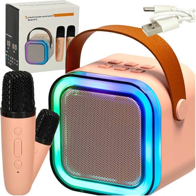 Playos® - Karaoke Set - 2 Microfoons - Roze - Verlichting - Draadloos - Bluetooth - Kinderen en Volwassenen - Speaker - Karaoke Microfoon