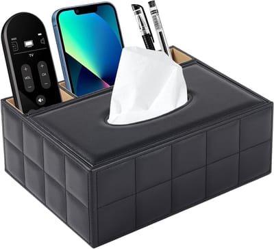 Stijlvolle rechthoekige tissuedoos met afstandsbediening, multifunctionele organizer voor servetten en briefpapier, zwart geruit design