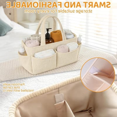 Stijlvolle opbergmand voor kinderkamer met verwisselbare vakken, luiertas en luiertafel organizer, perfect babycadeau in crèmewit