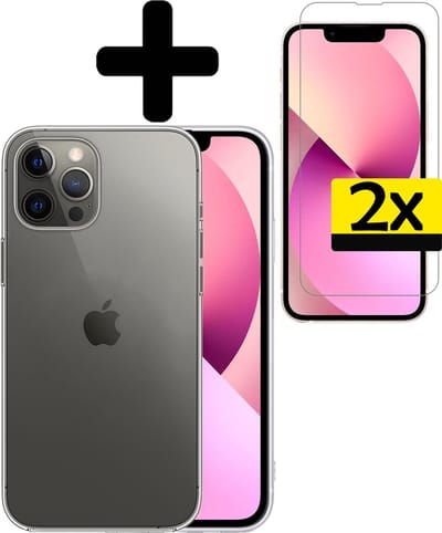 Hoesje - Met 2x Screenprotector - Geschikt voor Apple iPhone 13 Pro - Sterk & Shockproof - Back Cover - Siliconen Case - Telefoon Hoes - Telefoonhoesjes - Transparant