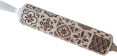 Houten Embossing Deegroller – Rock, Sneeuwvlok & Rendier Patronen voor Koekjes, Fondant en Taart, Bakvorm Keuken Gadget 35x5cm