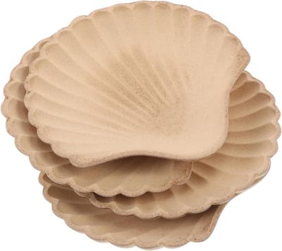 Houten Sieradenschaaltjes - Ringhouder Sleutelbak - Sieraden Opbergen - Natuurlijke Schelpvorm - 4 Stuks - Beige