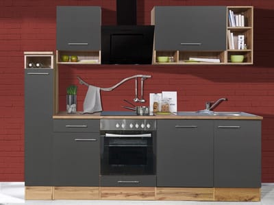 Goedkope keuken 250  cm - complete keuken met apparatuur Hilde  - Wild eiken/Grijs   - keramische kookplaat - vaatwasser - afzuigkap - oven    - spoelbak
