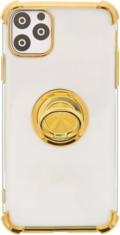 Hoesje Geschikt voor iPhone 11 Pro Max hoesje silicone met ringhouder Back Cover case - Transparant/Goud