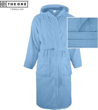 The One Towelling Velours Badjas - L/XL - Badstof kamerjas met capuchon - Hoge vochtopname - 450 gr/m² - Gekamd katoen - Aqua Azure