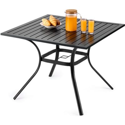 VEVOR Patiotafel Tuintafel Balkontafel (94 x 94 cm) Gemaakt van koolstofstaal Vierkante eettafel voor buiten Tuin Patio Tuin Veranda, Waterdicht, met parasolgat, Draagvermogen 68 kg Zwart