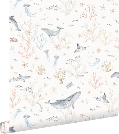 ESTAhome behang onderwaterwereld beige en vergrijsd blauw - 50 x 900 cm - 131261