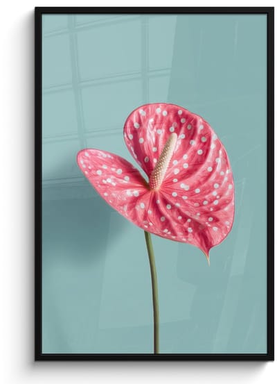Poster in lijst - Fotolijst 80x120 cm - Posters - Blad - Anthurium - Stippen - Roze - Posterlijst zwart - Decoratie - Wanddecoratie woonkamer - Muurdecoratie slaapkamer