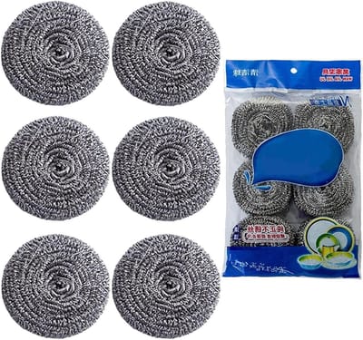 Schuurspons Roestvrijstaal - Keukenreiniger Set - Pannen Schoonmaken - Ergonomisch Ontwerp - 6 Stuks - Zilverkleurig
