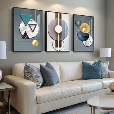 Abstracte Muurkunst Set - Wanddecoratie Prints - Woonkamer Verfraaien - Kristalporselein Coating - 3x 61 x 76 cm - Blauwgroen