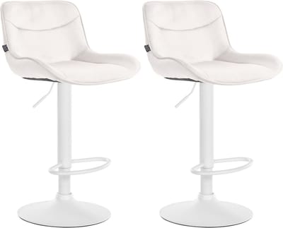 CLP Vonore Set van 2 barkrukken - Met rugleuning - Met voetensteun - Verstelbaar - Metalen frame - Velvet - Fluweel - creme wit