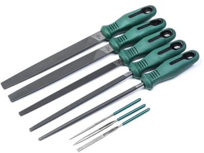 8-delige metalen vijlset met ergonomische handgrepen en opbergbak