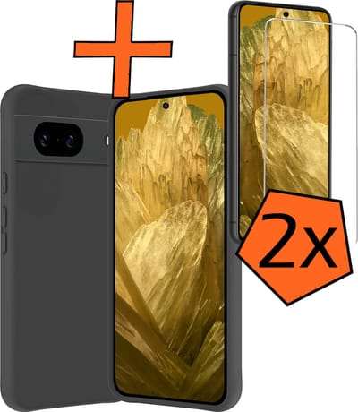 Hoes - Met 2x Screenprotector - Geschikt voor Google Pixel 8a - Sterk & Shockproof - Back Cover - Siliconen Case - Telefoon Hoes - Zwart