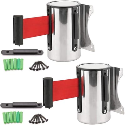 Wandveiligheidsbarrière - Set van 2 stuks - 3 meter - Roestvrij staal - Intrekbaar - Voor hotelbank en openbare controle - Veiligheidsbarrière - Muurbeveiliging